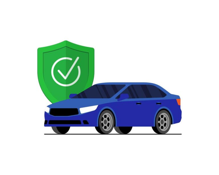 Credit score car insurance rates in 2025 – car with credit gauge and insurance shield.